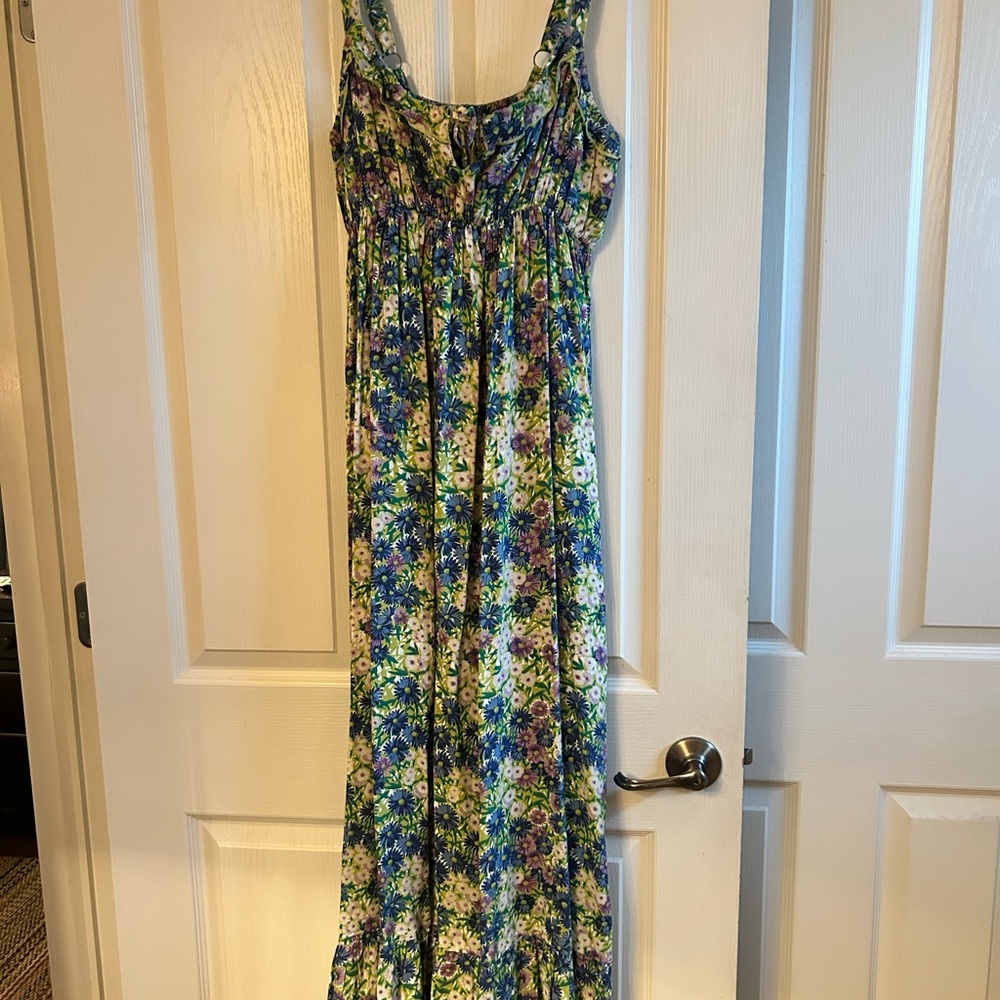NATURAL LIFE Ruched Maxi Sundress Blue and Green